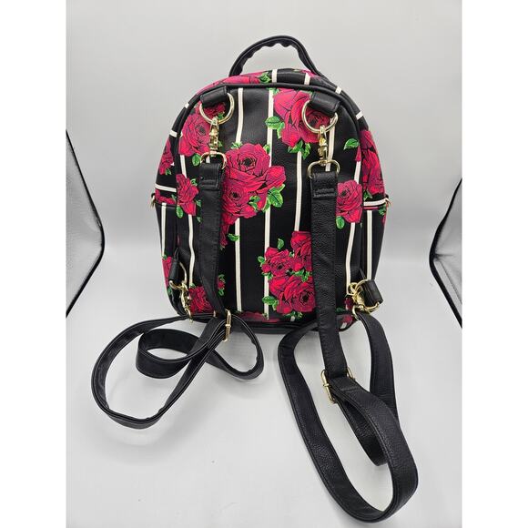 Betsey Johnson Women's Backpack‎ Purse Black Stripe Pink Floral Pockets - Picture 9 of 12